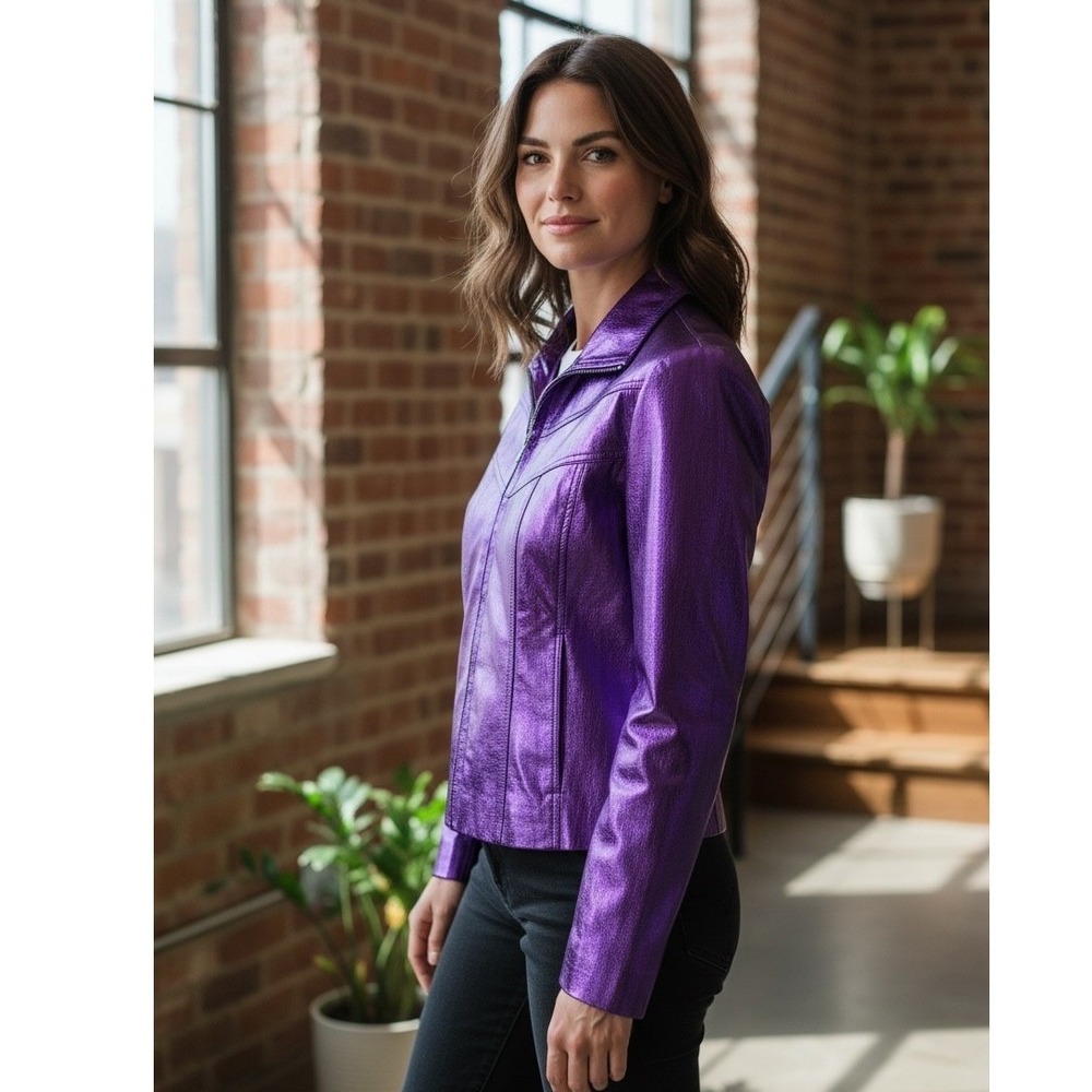 Wilsons Leather Shiny Purple Jacket - Picture 2 of 9
